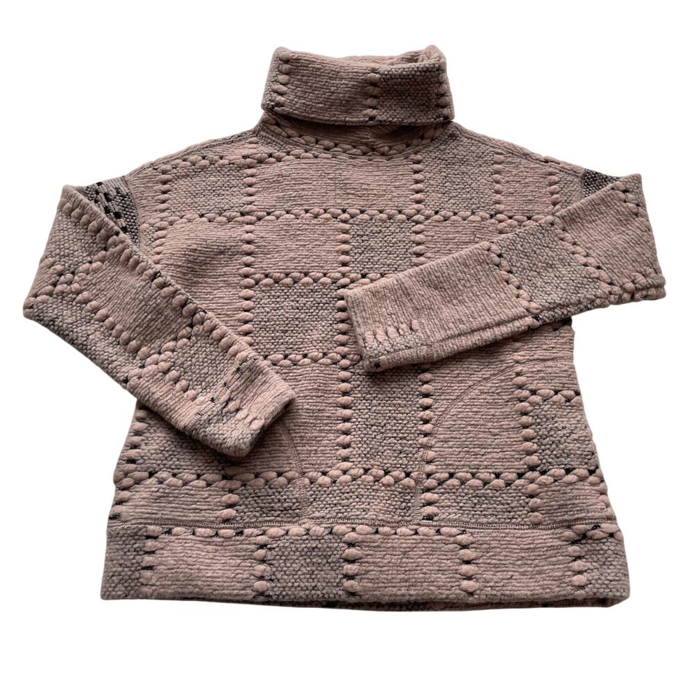 Women's PrAna Crestland Patchwork Wool Blend Neutral Turtleneck Sweater Medium